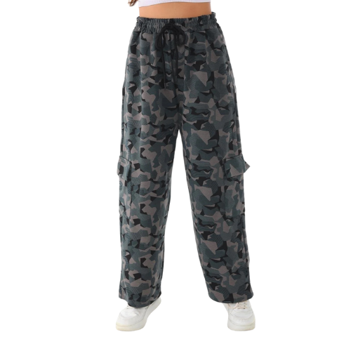 Gri Kamuflaj Desenli Unisex Oversize Baggy Pantolon