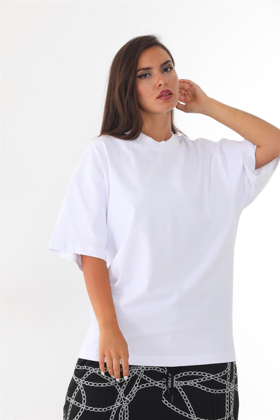 Yüksek gramajlı jakar kumaş zincir desenli oversize baggy pantolon