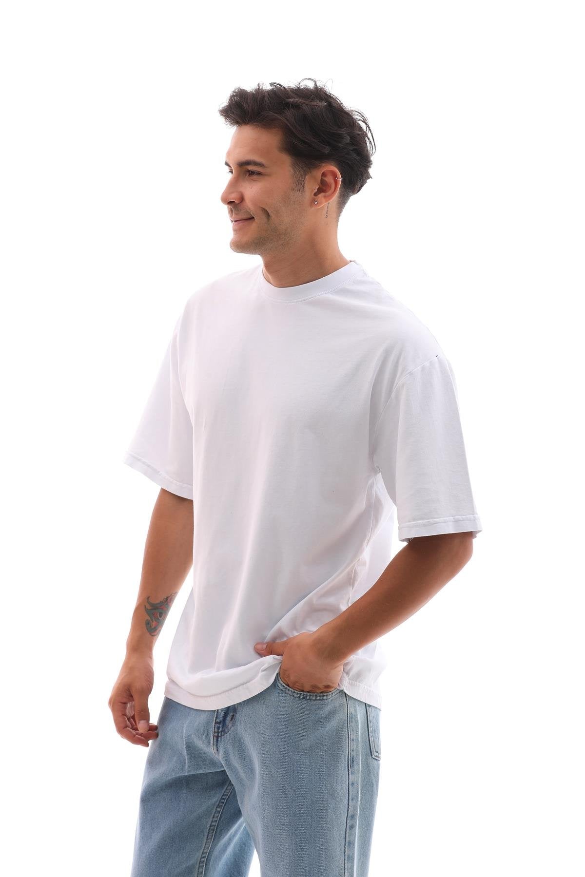 Orta Gramajlı Beyaz Oversize T-Shirt